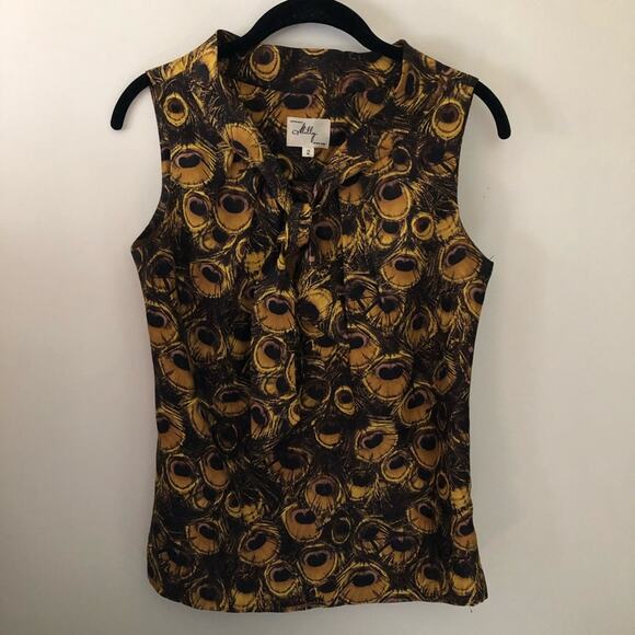 Milly Peacock Motif tie neck Blouse Size 2 - Picture 1 of 6